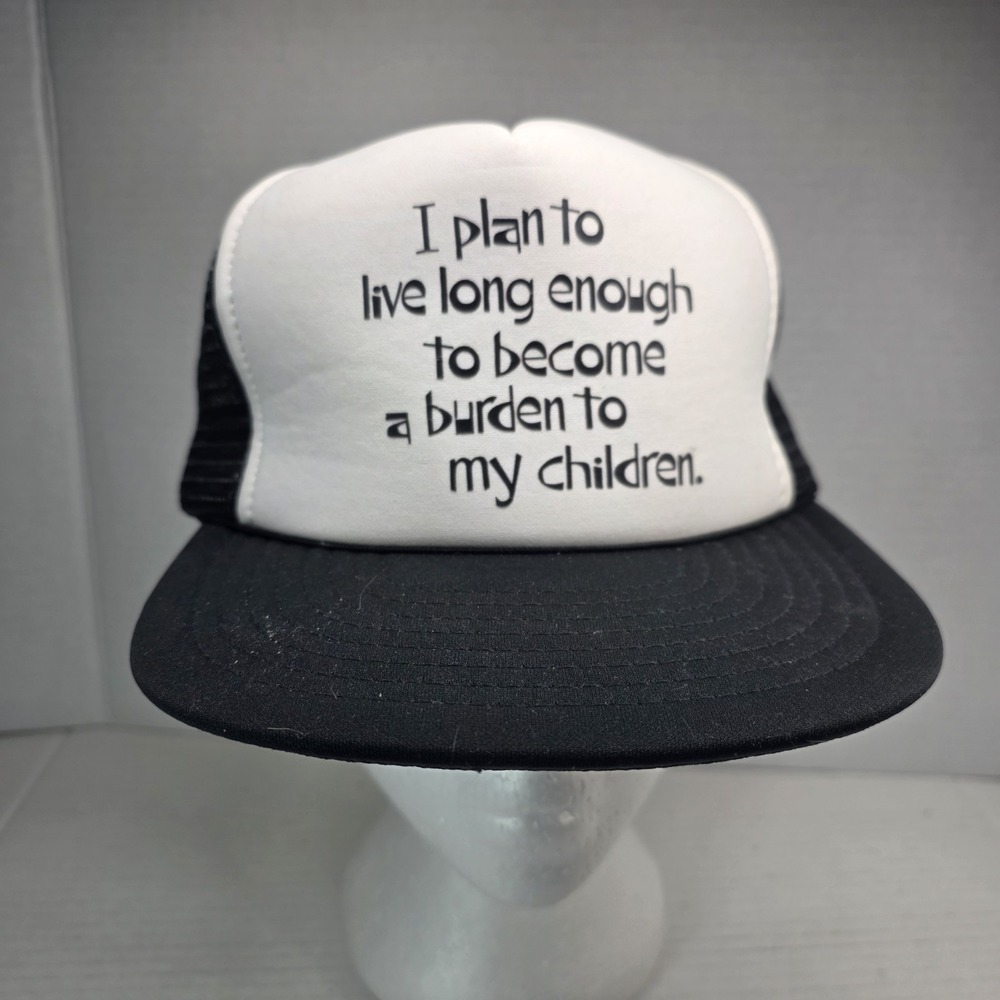 Funny Trucker‎ Hat I Plan To Live Long Enough Graphic Snapback Black White OSFA
